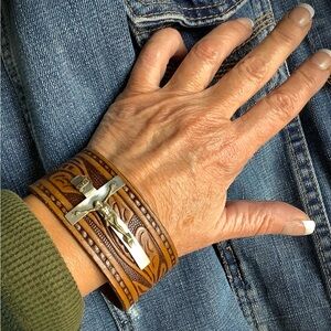 Leather crucifix cuff, up to7 1/4” wrist